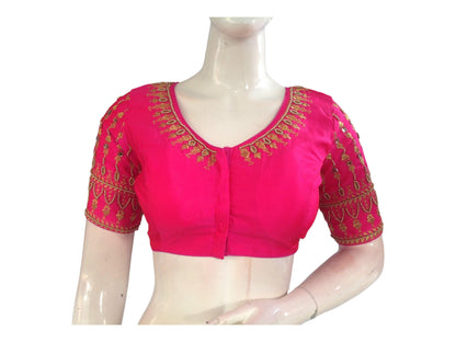 Graceful Pink Bridal Aari Handwork Saree Blouse, Traditional Indian Wedding Choli Top
