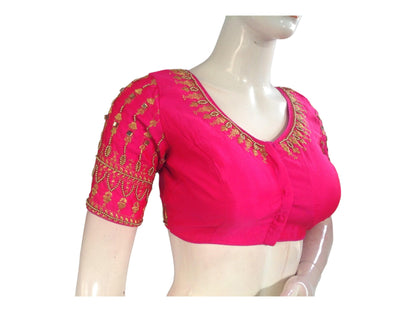 Graceful Pink Bridal Aari Handwork Saree Blouse, Traditional Indian Wedding Choli Top