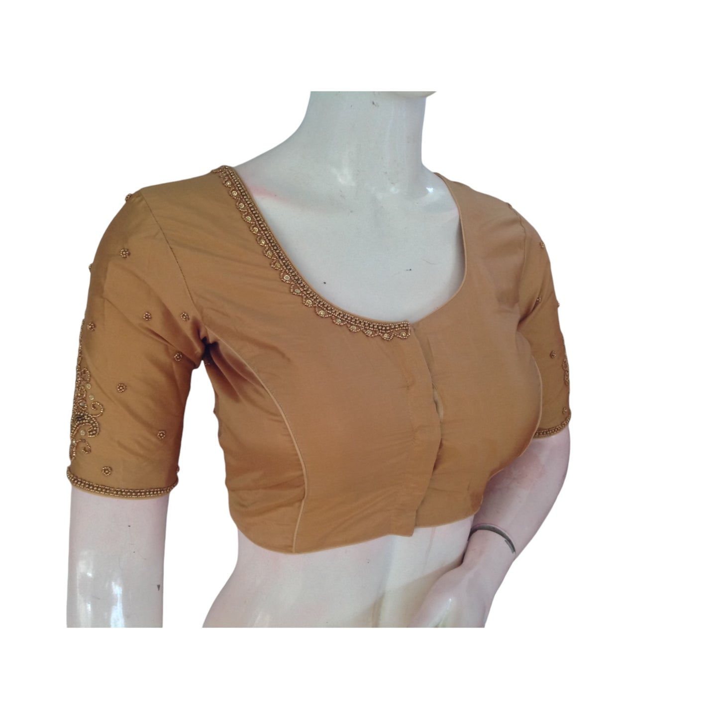 Golden Goddess: Aari Handwork Wedding Silk Saree Readymade Blouse