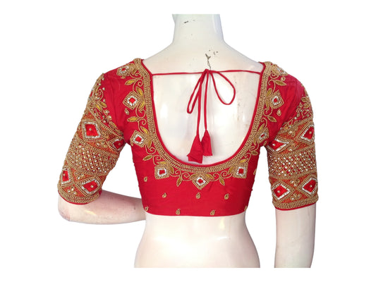 Red Saree Blouse, Bridal Handwork Readymade Saree Blouse, Indian Ethnic Wedding Choli top