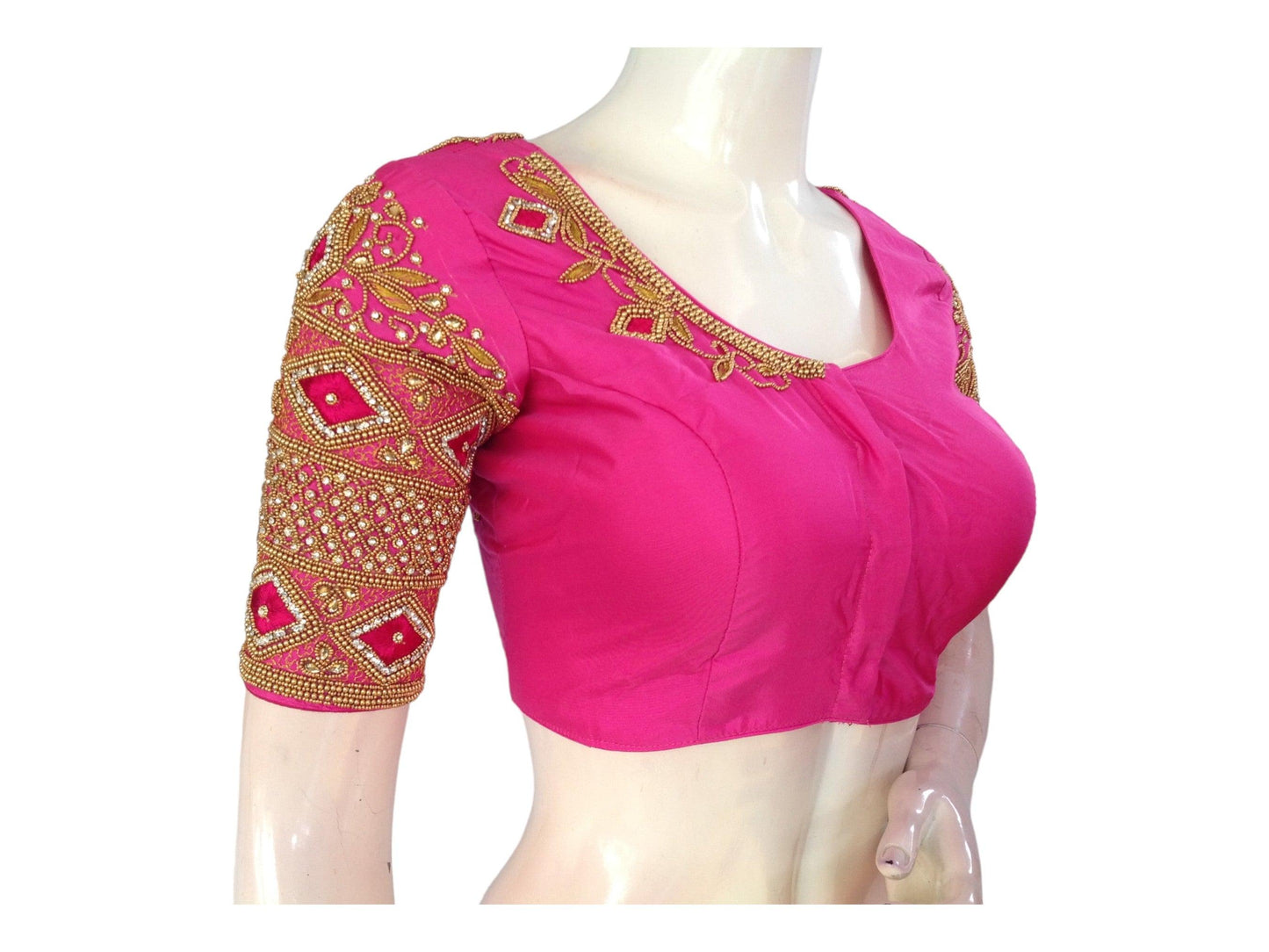 Exquisite Pink Bridal Handwork Saree Blouse, Indian Ethnic Wedding Choli Top