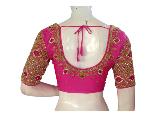 Pink Saree Blouse, Bridal Handwork Readymade Saree Blouse, Indian Ethnic Wedding Choli top