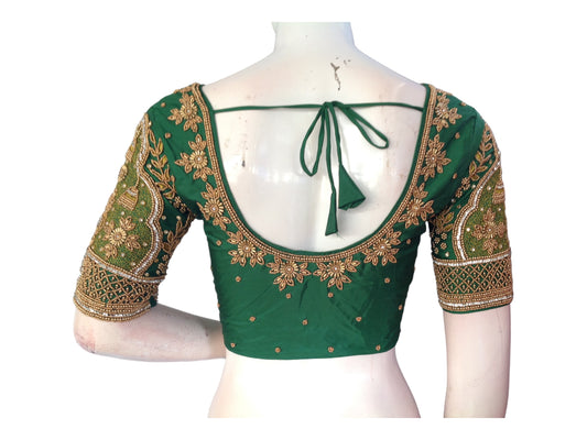 Green Saree Blouse, Bridal Handwork Readymade Saree Blouse, Indian Ethnic Wedding Choli top