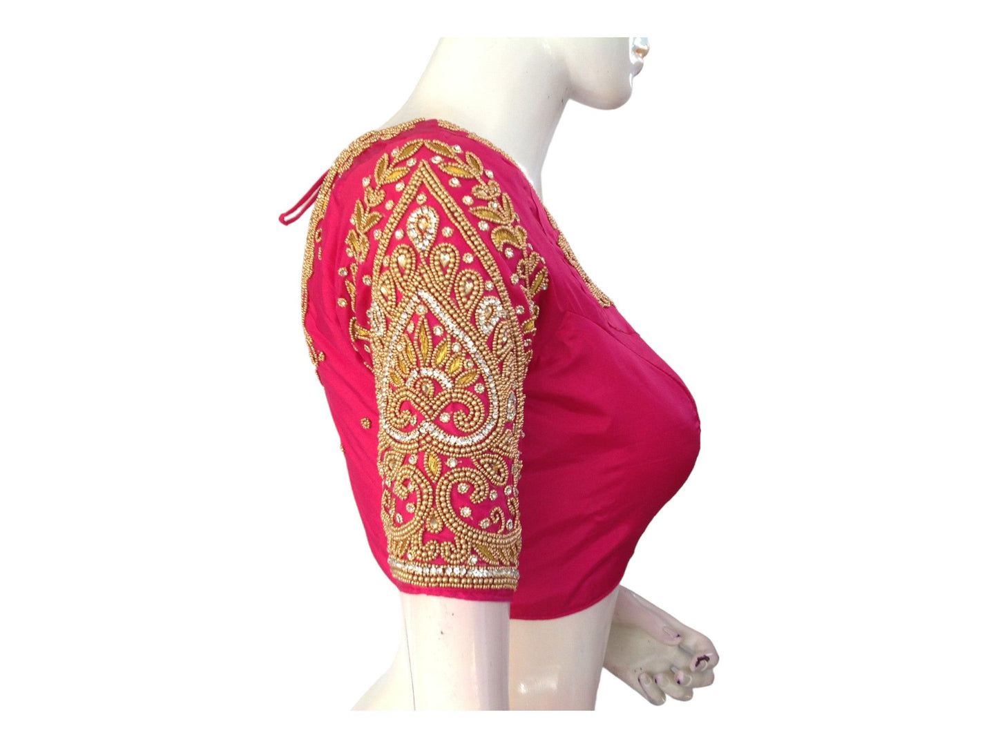 Elegant Pink Bridal Handwork Saree Blouse, Indian Ethnic Wedding Choli Top