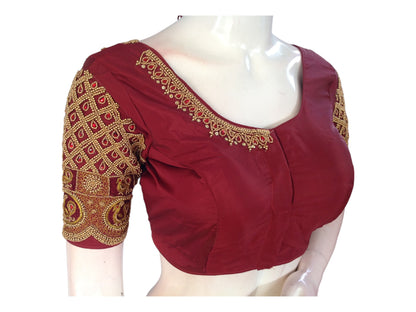 Maroon Saree Blouse, Bridal Handwork Readymade Saree Blouse, Indian Ethnic Wedding Choli top