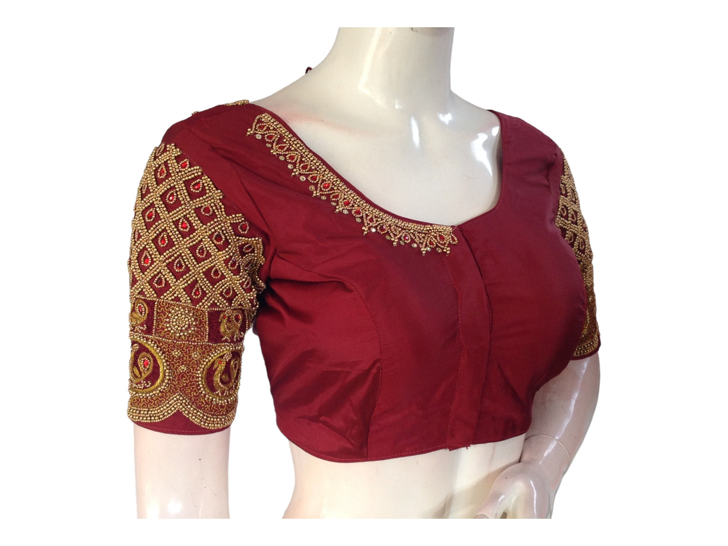 Maroon Saree Blouse, Bridal Handwork Readymade Saree Blouse, Indian Ethnic Wedding Choli top