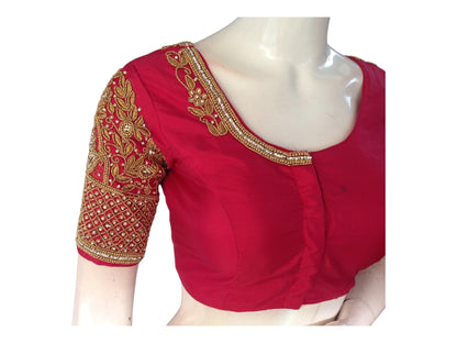 Pink Bridal Handwork Saree Blouse, Indian Ethnic Wedding Choli Top