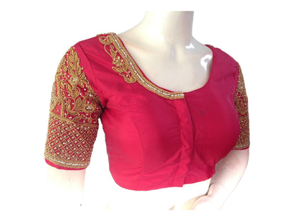 Pink Bridal Handwork Saree Blouse, Indian Ethnic Wedding Choli Top