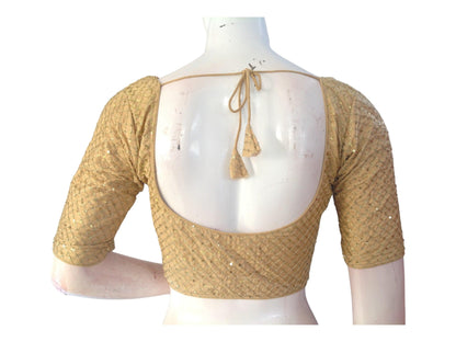 Gold Saree Blouse, Silk Saree Readymade Blouse, Indian Tissue Choli top from D3 Blouses