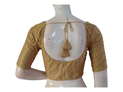 Gold Saree Blouse, Silk Saree Readymade Blouse, Indian Tissue Choli top from D3 Blouses