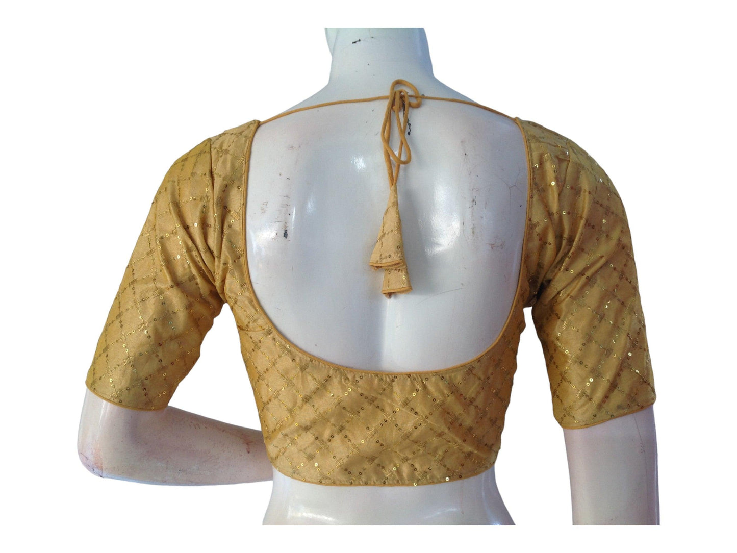 Gold Saree Blouse, Silk Saree Readymade Blouse, Indian Tissue Choli top from D3 Blouses