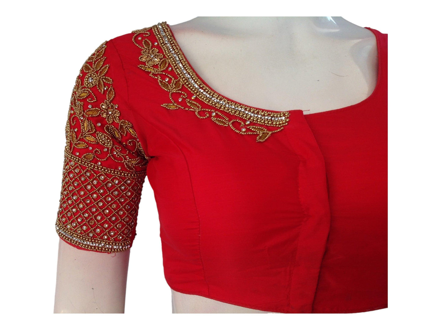 Red Color Bridal Handwork Readymade Saree Blouse, Indian Ethnic Wedding Choli top Online