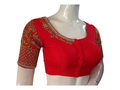 Red Color Bridal Handwork Readymade Saree Blouse, Indian Ethnic Wedding Choli top Online