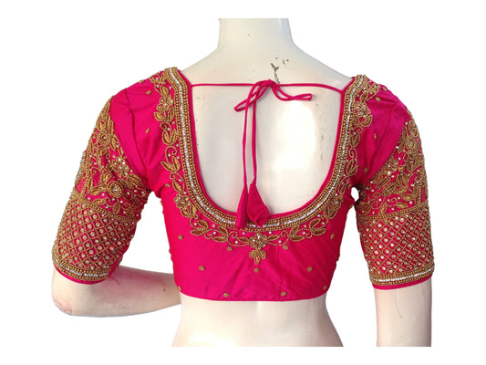 Pink Color Bridal Handwork Readymade Saree Blouse, Indian Ethnic Wedding Choli top Online