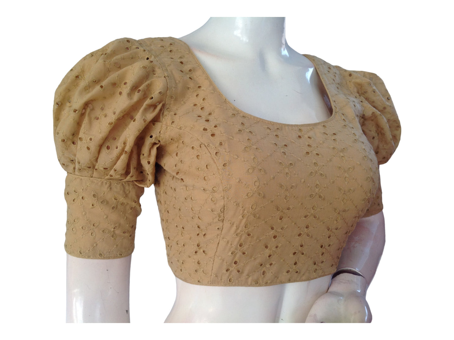 Gold color Saree Blouse, Readymade Saree Blouse, Hakoba Cotton Puff sleeves Blouse