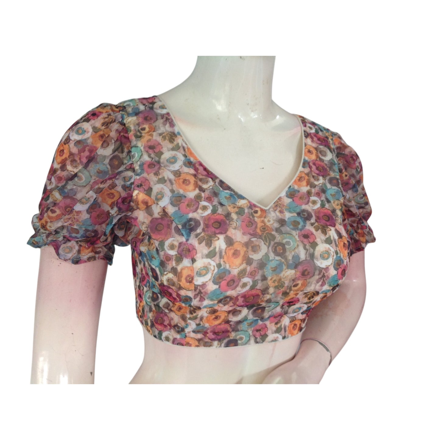 Timeless Elegance: Beige Color Organza Puff Sleeve Readymade Blouse