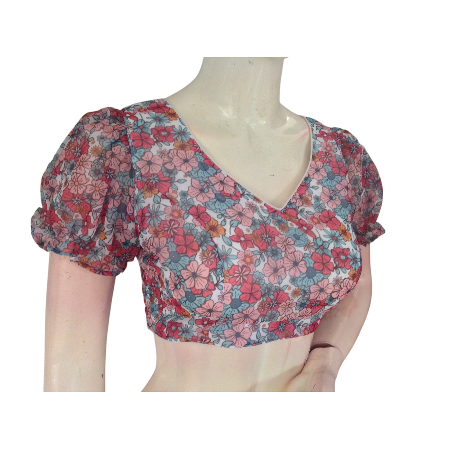 Soft and Sophisticated: Off-White Organza Puff Sleeve Readymade Blouse