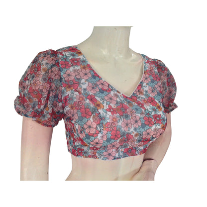 Soft and Sophisticated: Off-White Organza Puff Sleeve Readymade Blouse