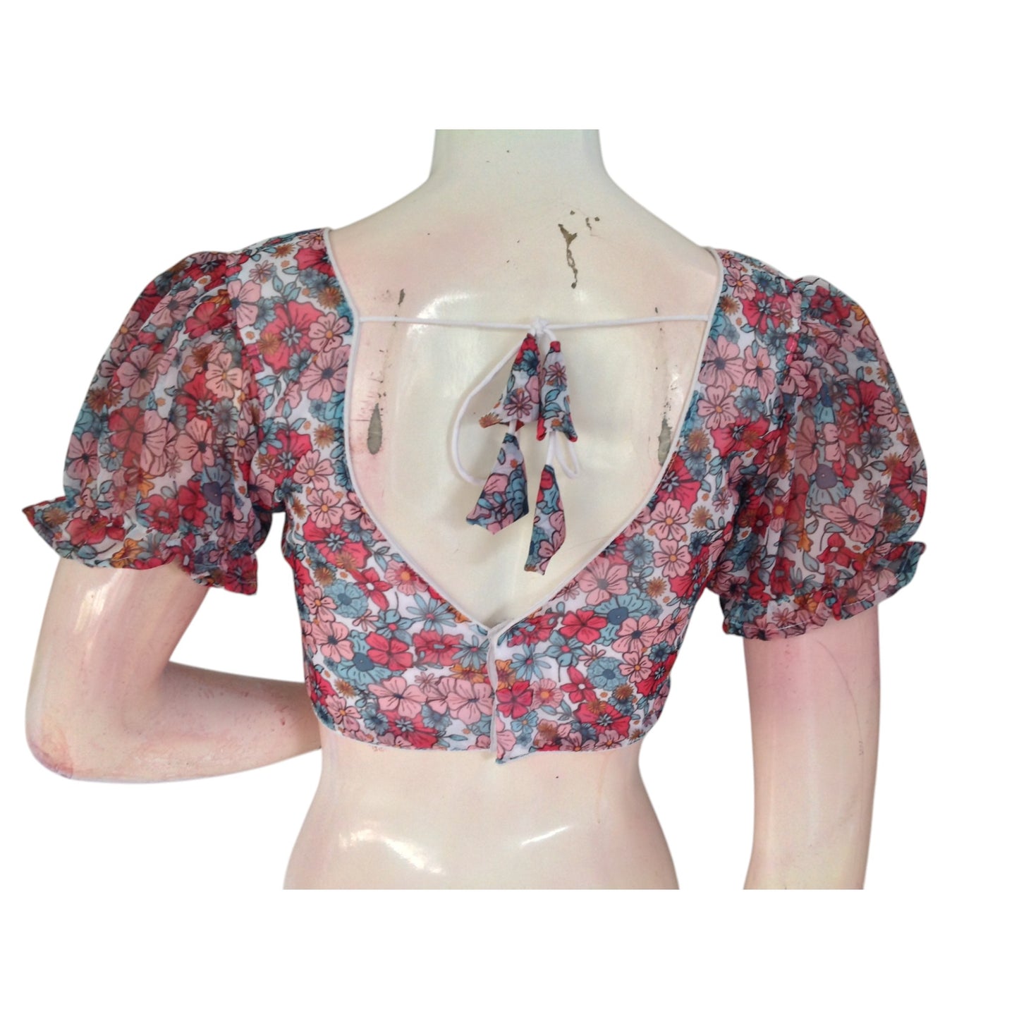Soft and Sophisticated: Off-White Organza Puff Sleeve Readymade Blouse