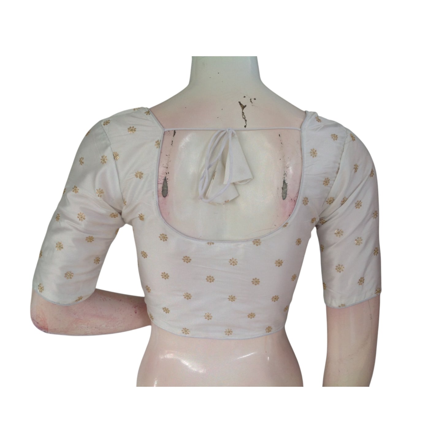 Pure Elegance: Timeless White Semi-Silk Blouse with Intricate Embroidery