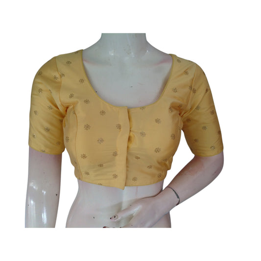 Soft and Sweet: Pastel Yellow Semi-Silk Blouse with Delicate Embroidery