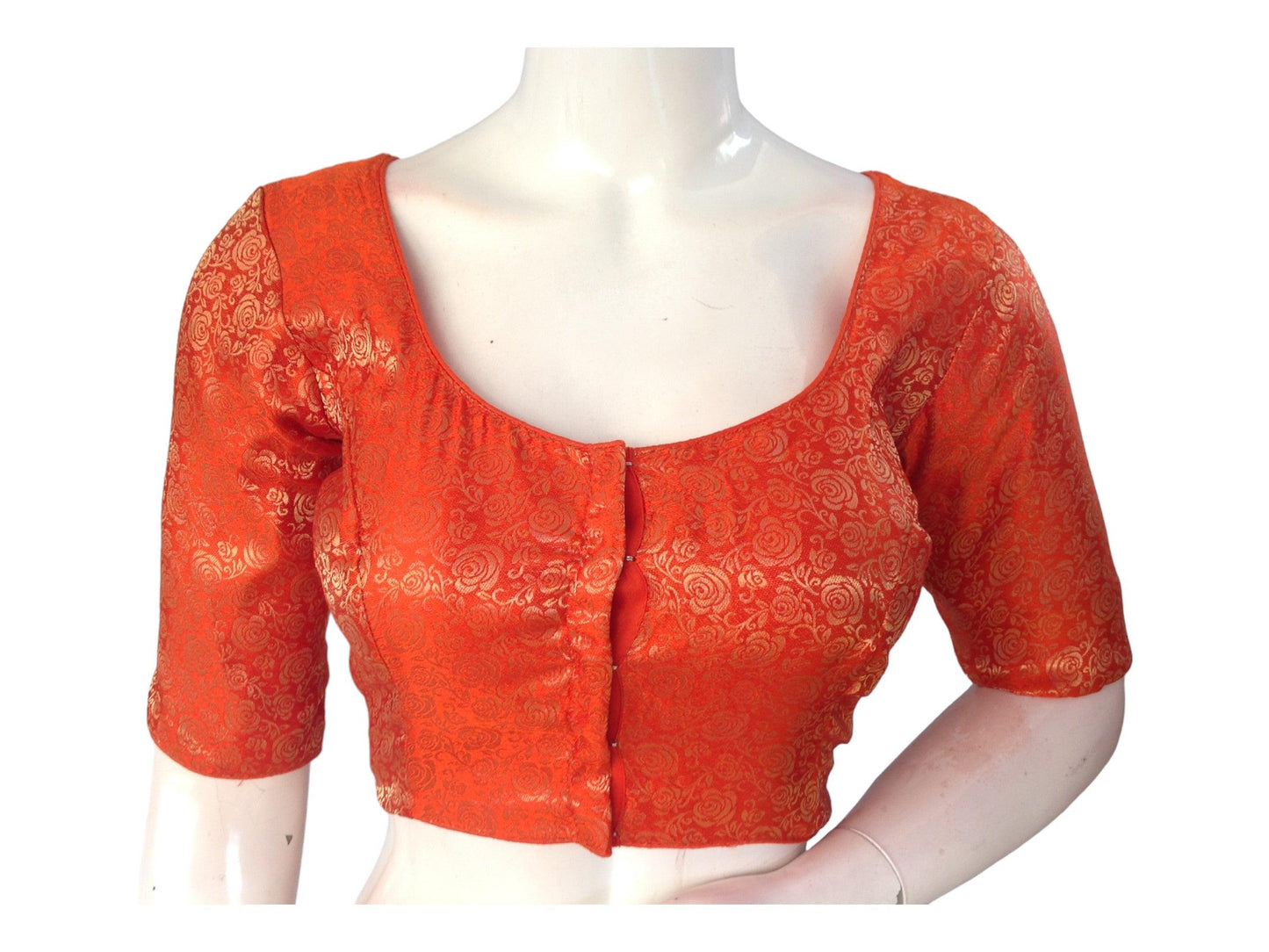 Orange Saree Blouse, Brocade Readymade Blouse, Plus Size Indian Choli top Online