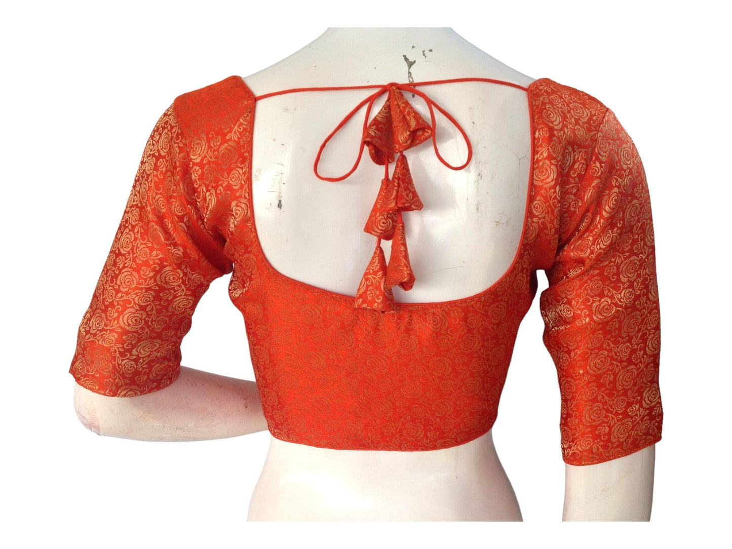 Orange Saree Blouse, Brocade Readymade Blouse, Plus Size Indian Choli top Online