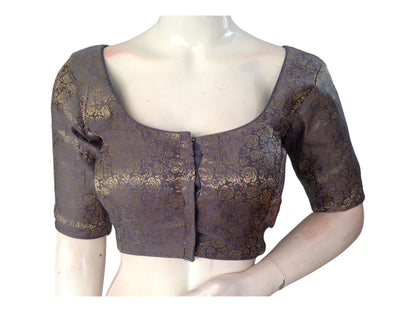 Grey Saree Blouse, Brocade Readymade Blouse, Plus Size Indian Choli top Online