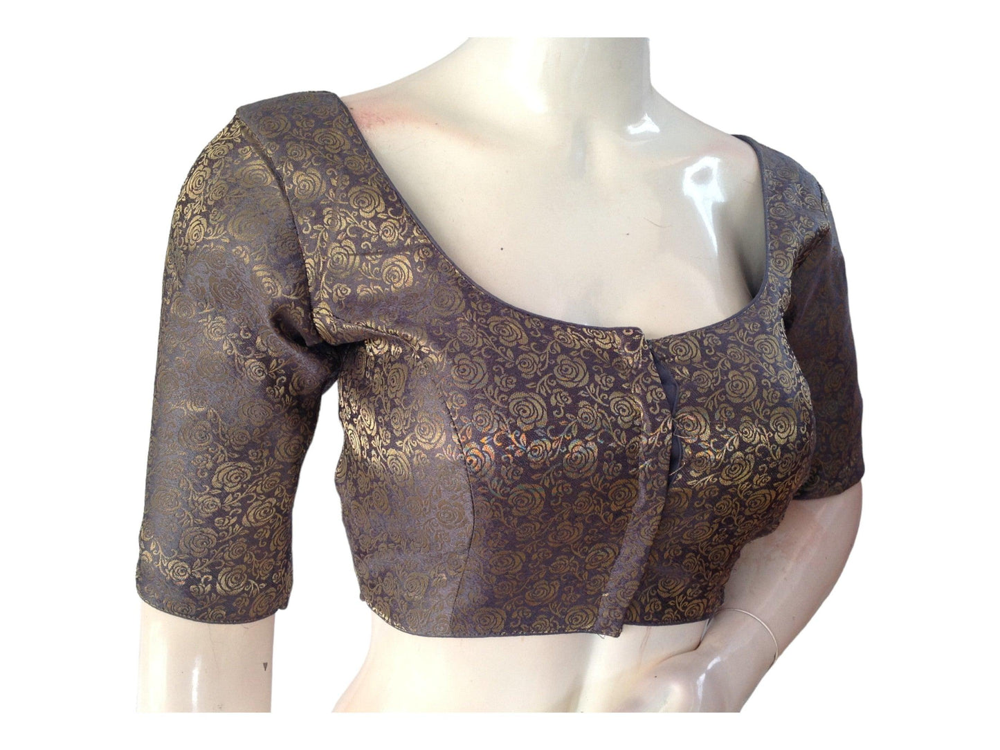 Grey Saree Blouse, Brocade Readymade Blouse, Plus Size Indian Choli top Online