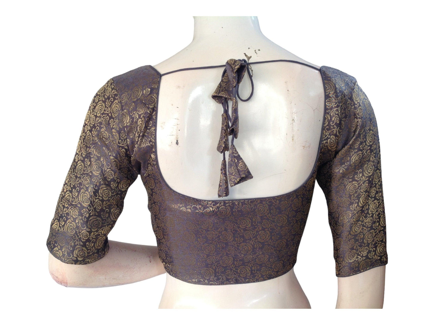 Grey Saree Blouse, Brocade Readymade Blouse, Plus Size Indian Choli top Online