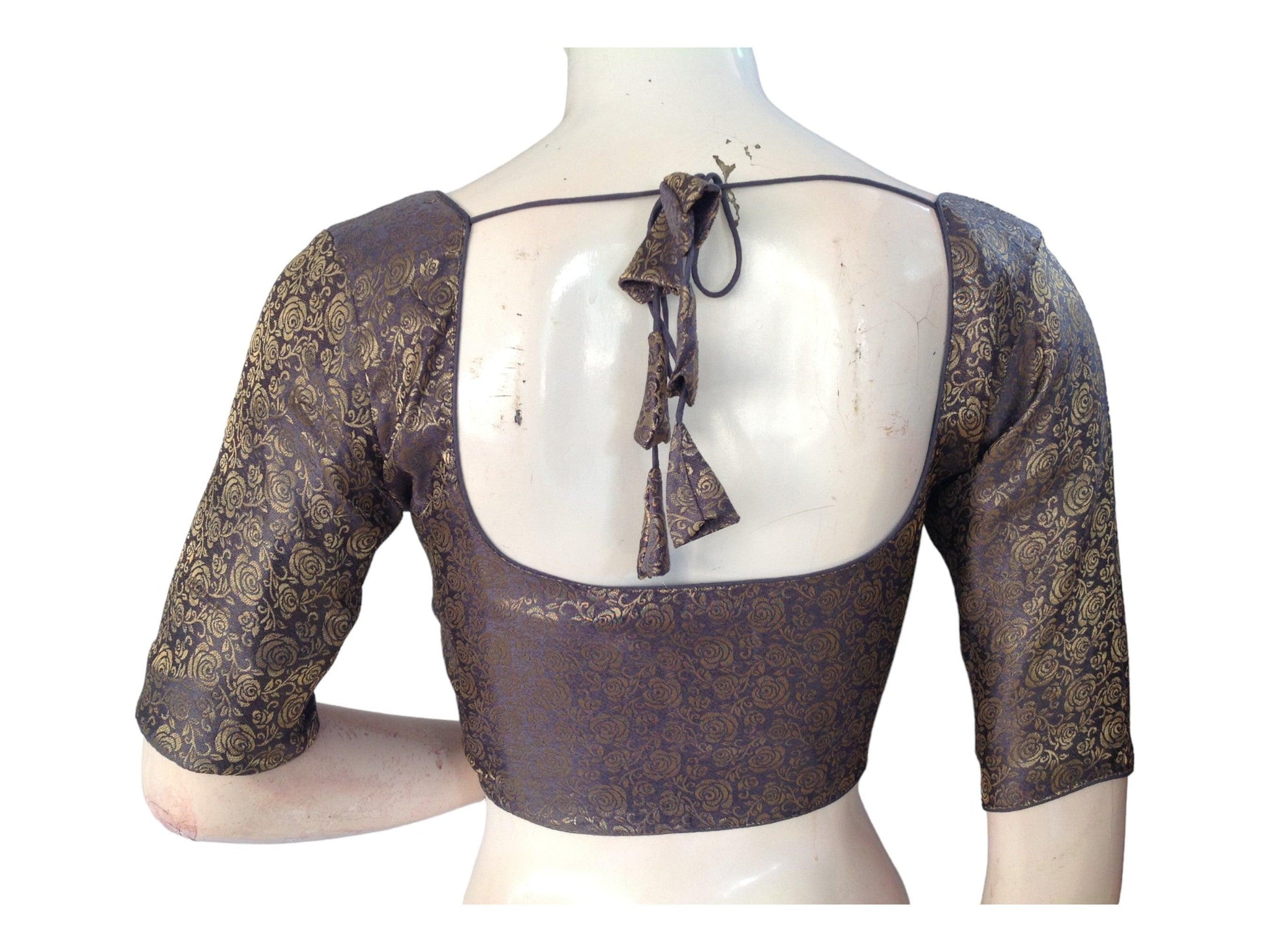 Grey Saree Blouse, Brocade Readymade Blouse, Plus Size Indian Choli top Online - D3blouses