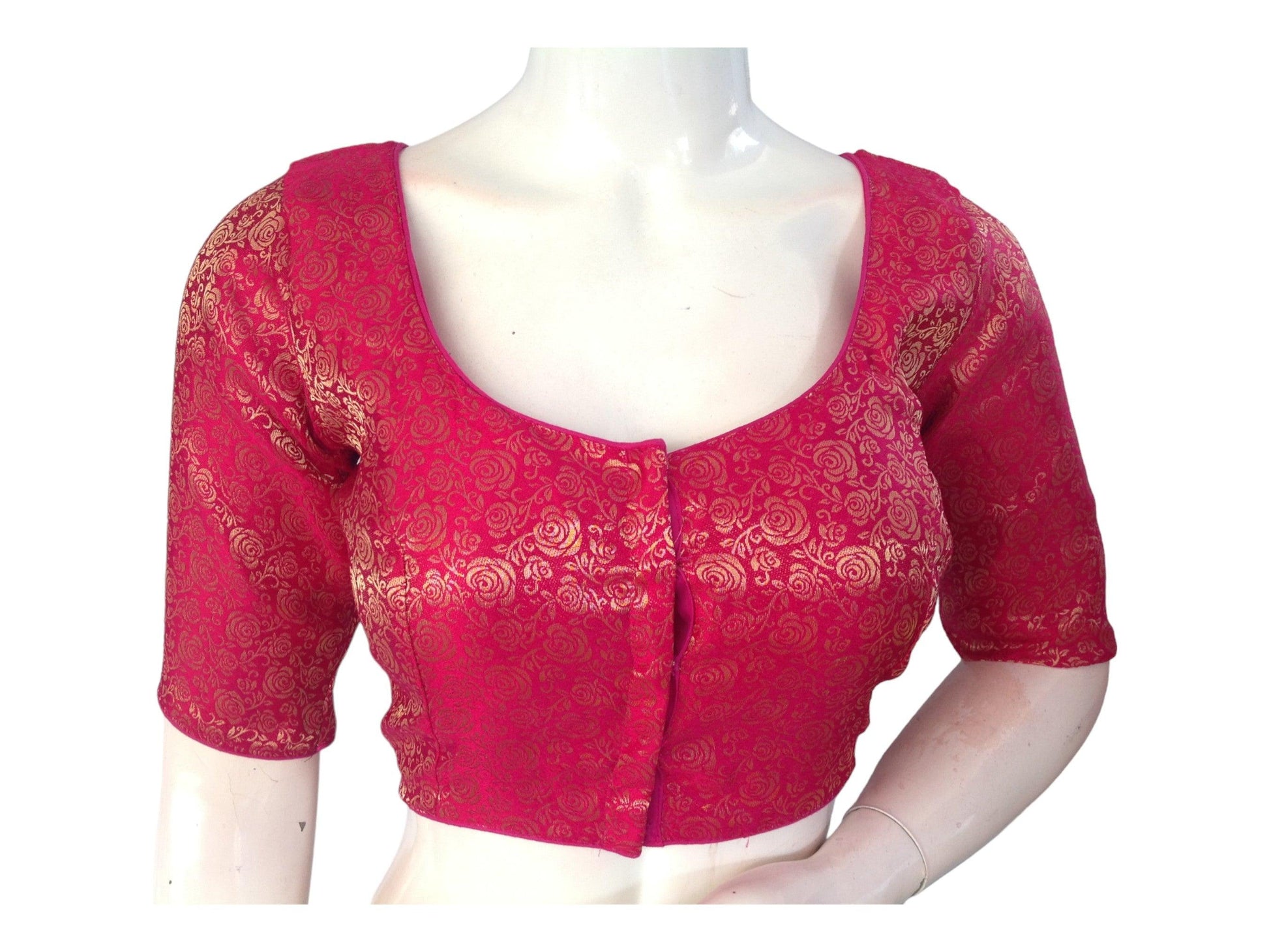 Pink Saree Blouse, Brocade Readymade Blouse, Plus Size Indian Choli top Online - D3blouses