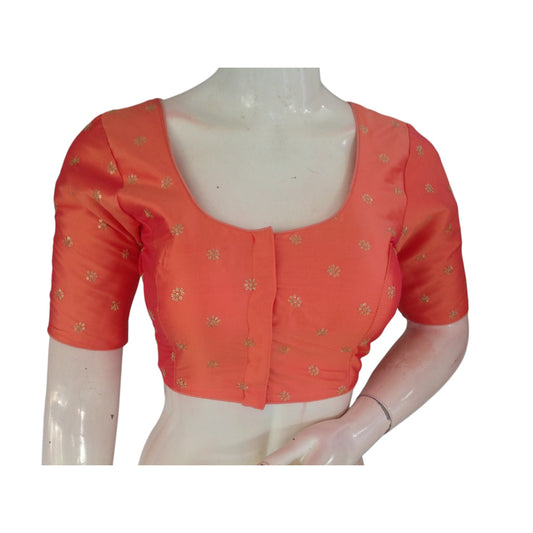Peachy Keen: Soft and Sweet Semi-Silk Embroidery Readymade Blouse