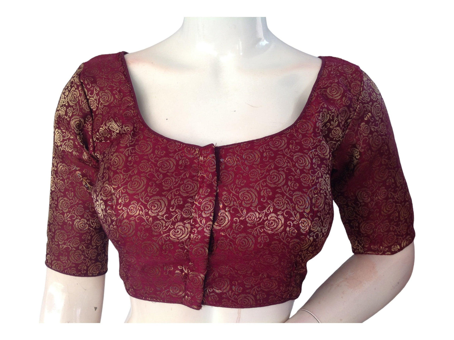 Wine Saree Blouse, Brocade Readymade Blouse, Plus Size Indian Choli top Online