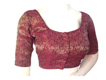 Wine Saree Blouse, Brocade Readymade Blouse, Plus Size Indian Choli top Online