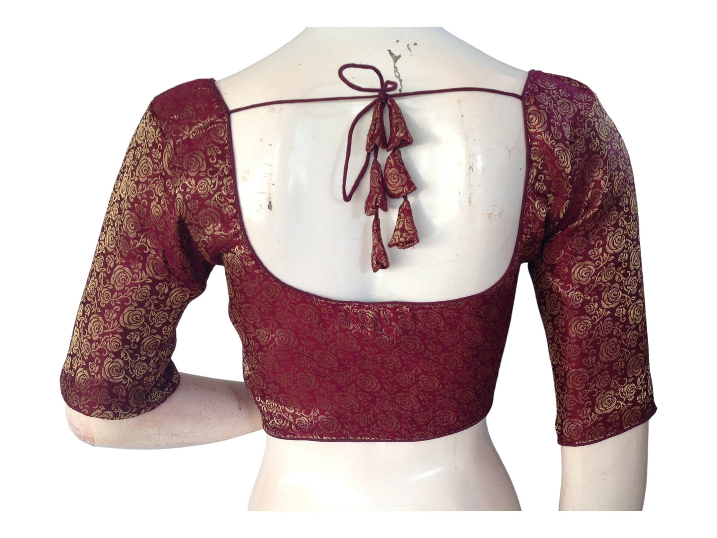 Wine Saree Blouse, Brocade Readymade Blouse, Plus Size Indian Choli top Online