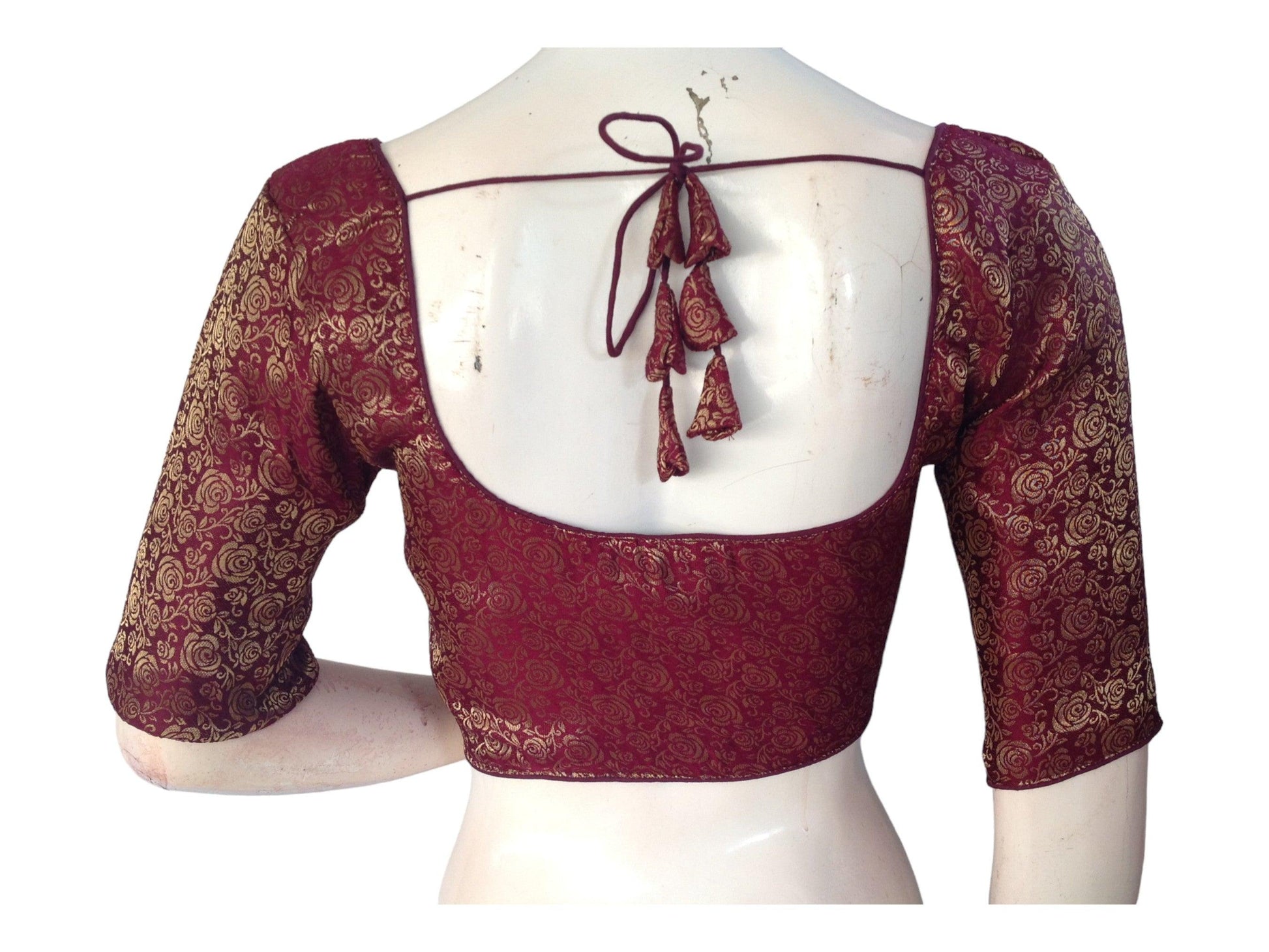 Wine Saree Blouse, Brocade Readymade Blouse, Plus Size Indian Choli top Online - D3blouses