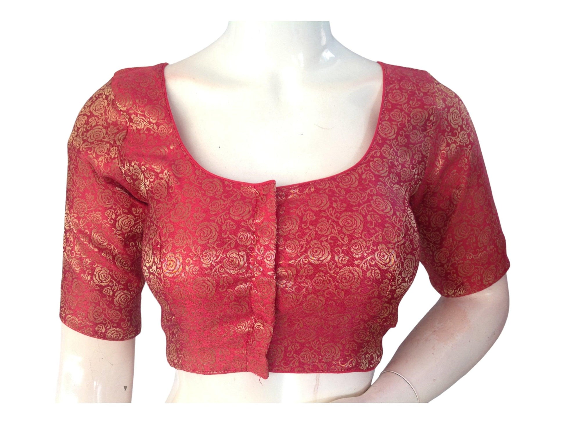 Pink Saree Blouse, Brocade Readymade Blouse, Plus Size Indian Choli top Online - D3blouses