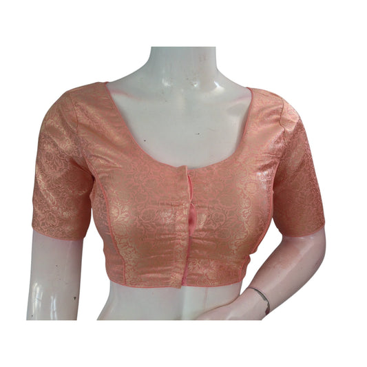 Peach Perfection: Brocade Silk Saree Readymade Blouse