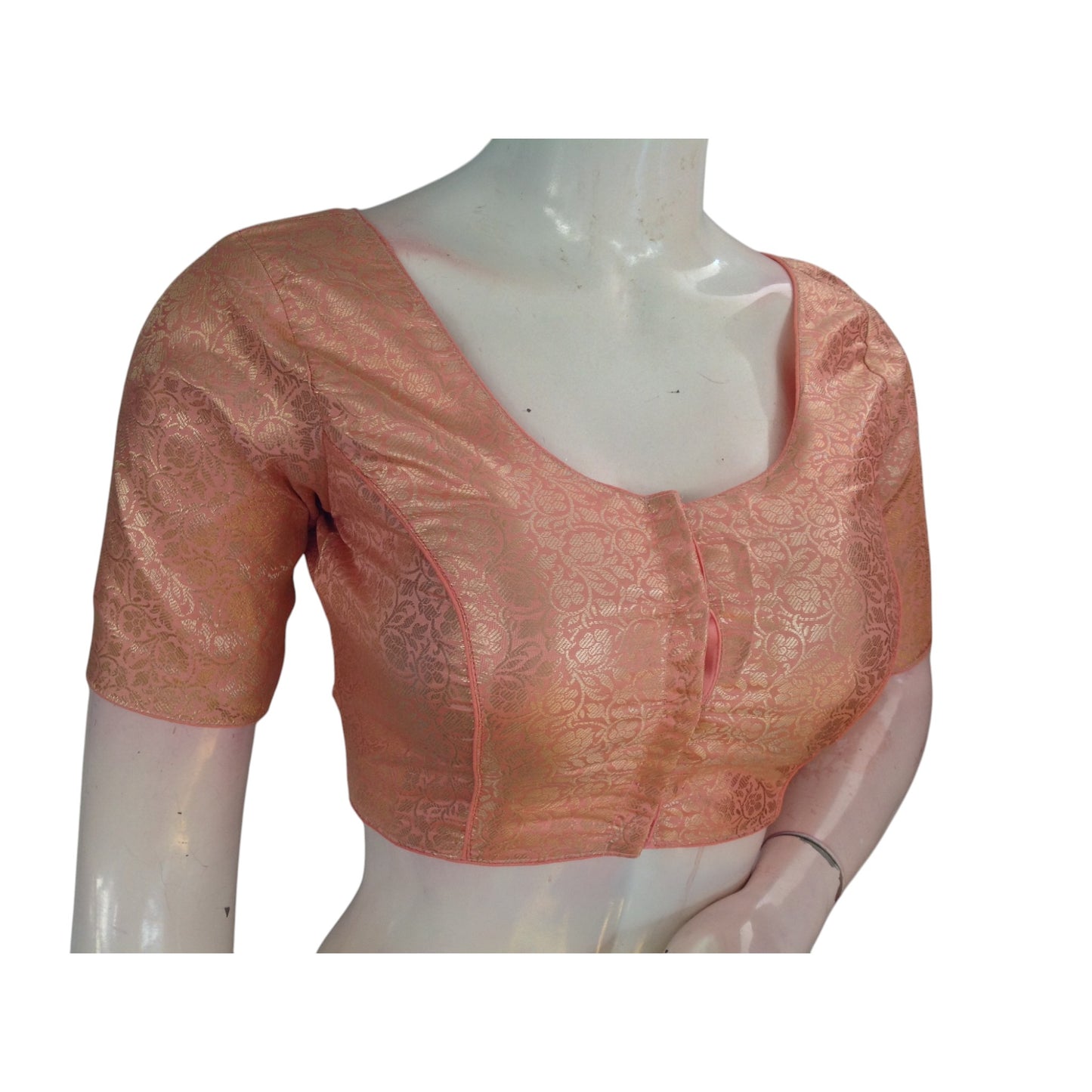 Peach Perfection: Brocade Silk Saree Readymade Blouse