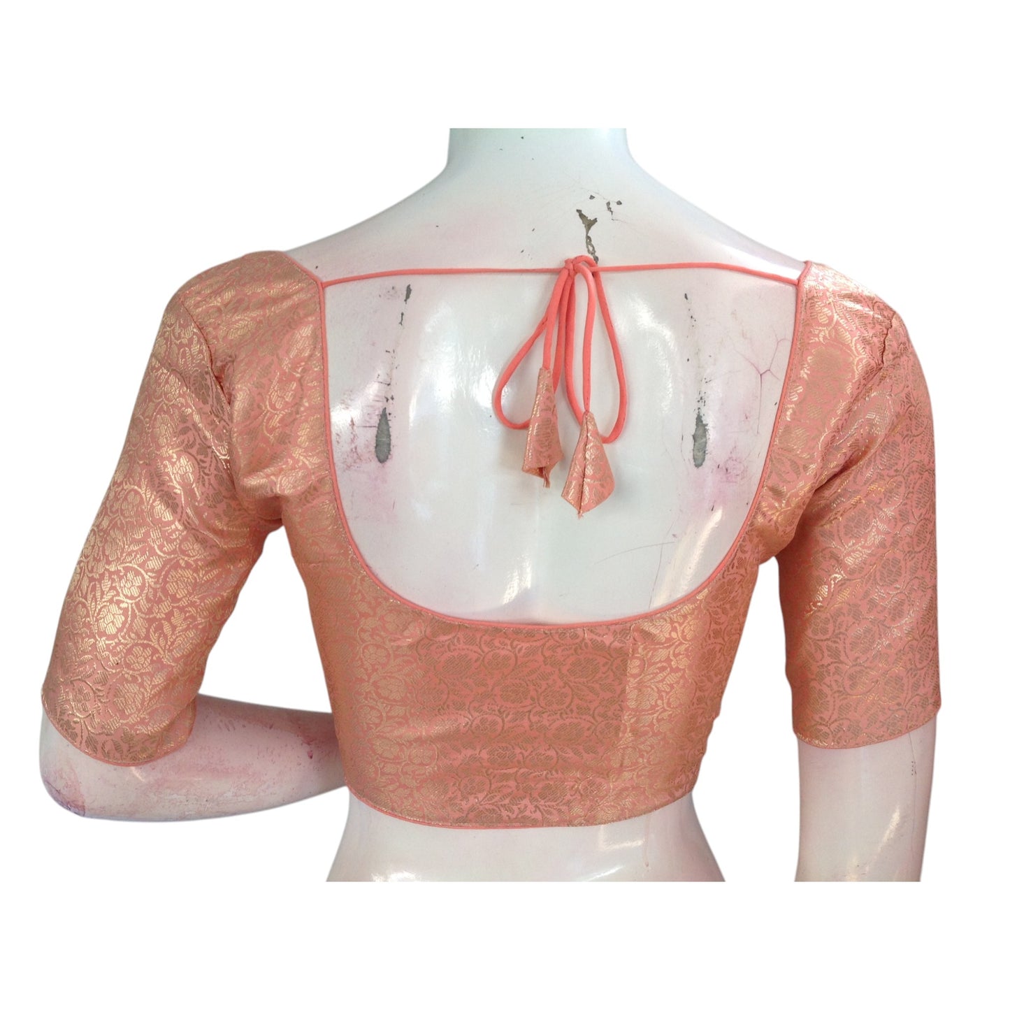 Peach Perfection: Brocade Silk Saree Readymade Blouse