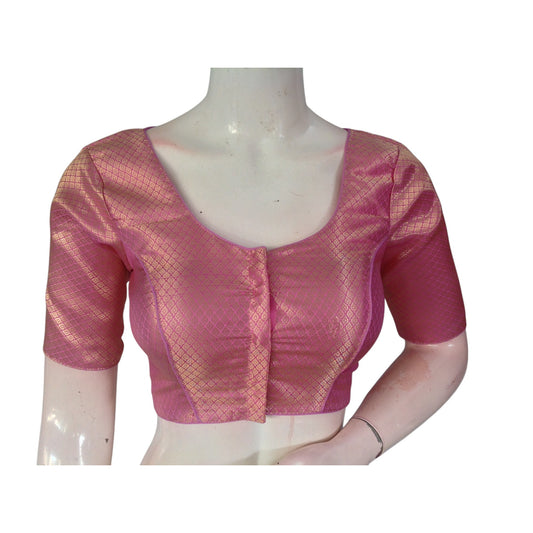 Pink Perfection: Brocade Silk Readymade Saree Blouse
