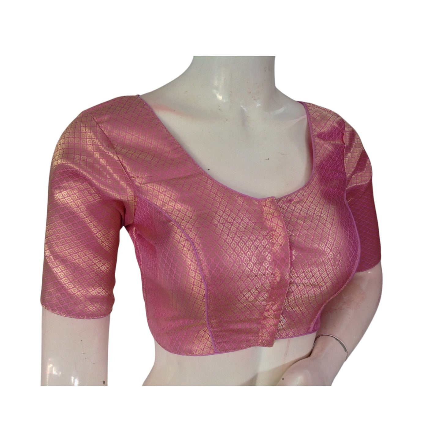 Pink Perfection: Brocade Silk Readymade Saree Blouse