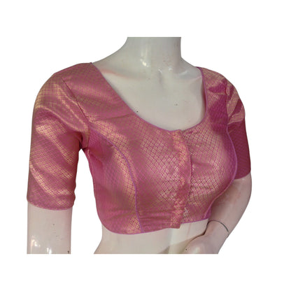Pink Perfection: Brocade Silk Readymade Saree Blouse