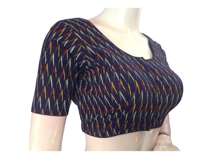 Navy Blue Saree Bouse, Cotton Readymade blouse, Trendy Indian Saree Choli top, Plus Size Blouse - D3blouses