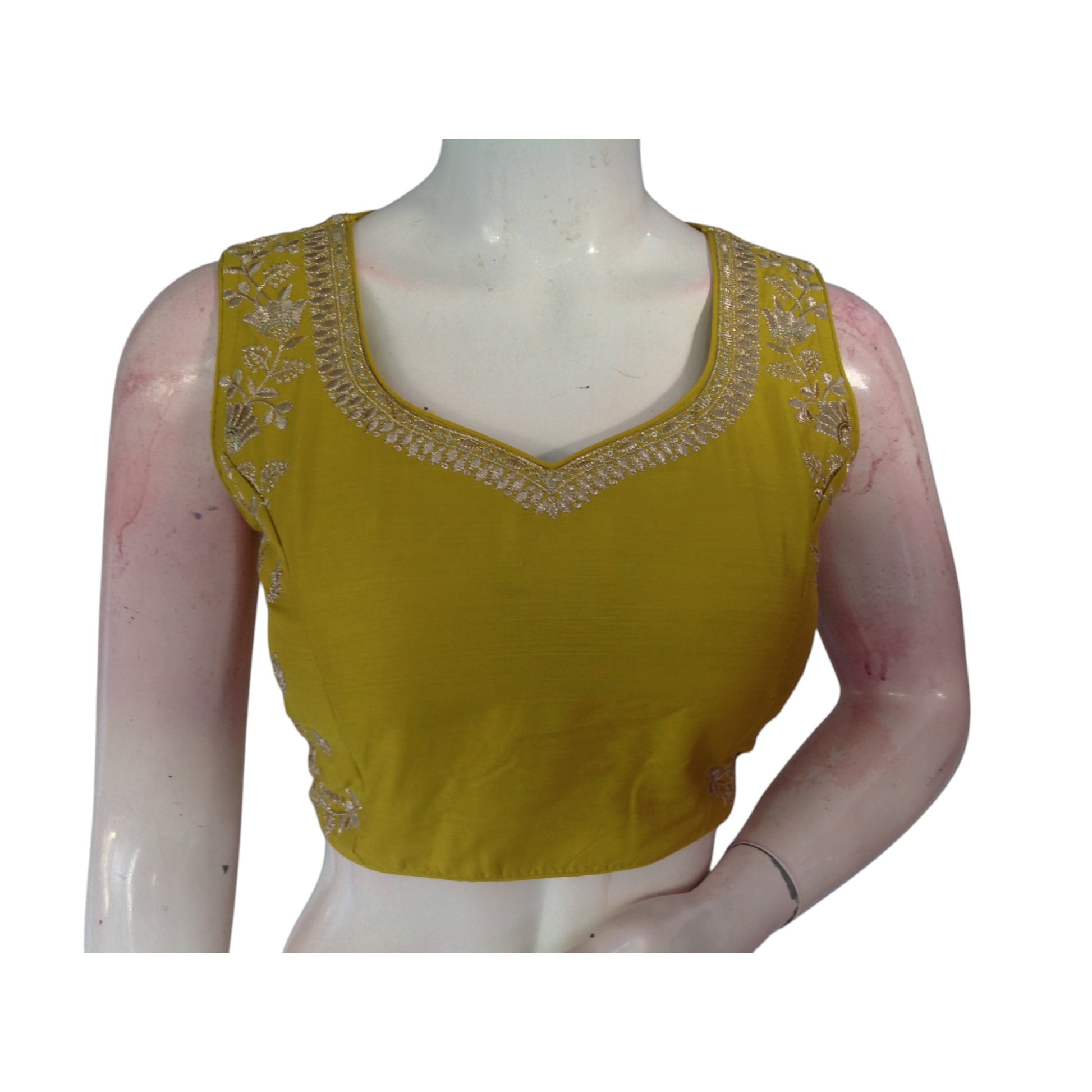 Sunny Side Up: Dark Lemon Yellow Trendy Embroidered Readymade Saree Blouses