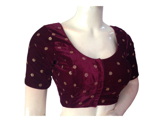 Purple Saree Blouse, Velvet Readymade blouse, Indian Saree Choli top Online