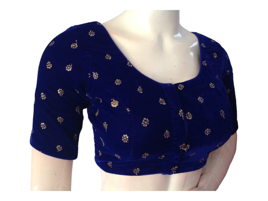 Blue Saree Blouse, Velvet Readymade blouse, Indian Saree Choli top Online
