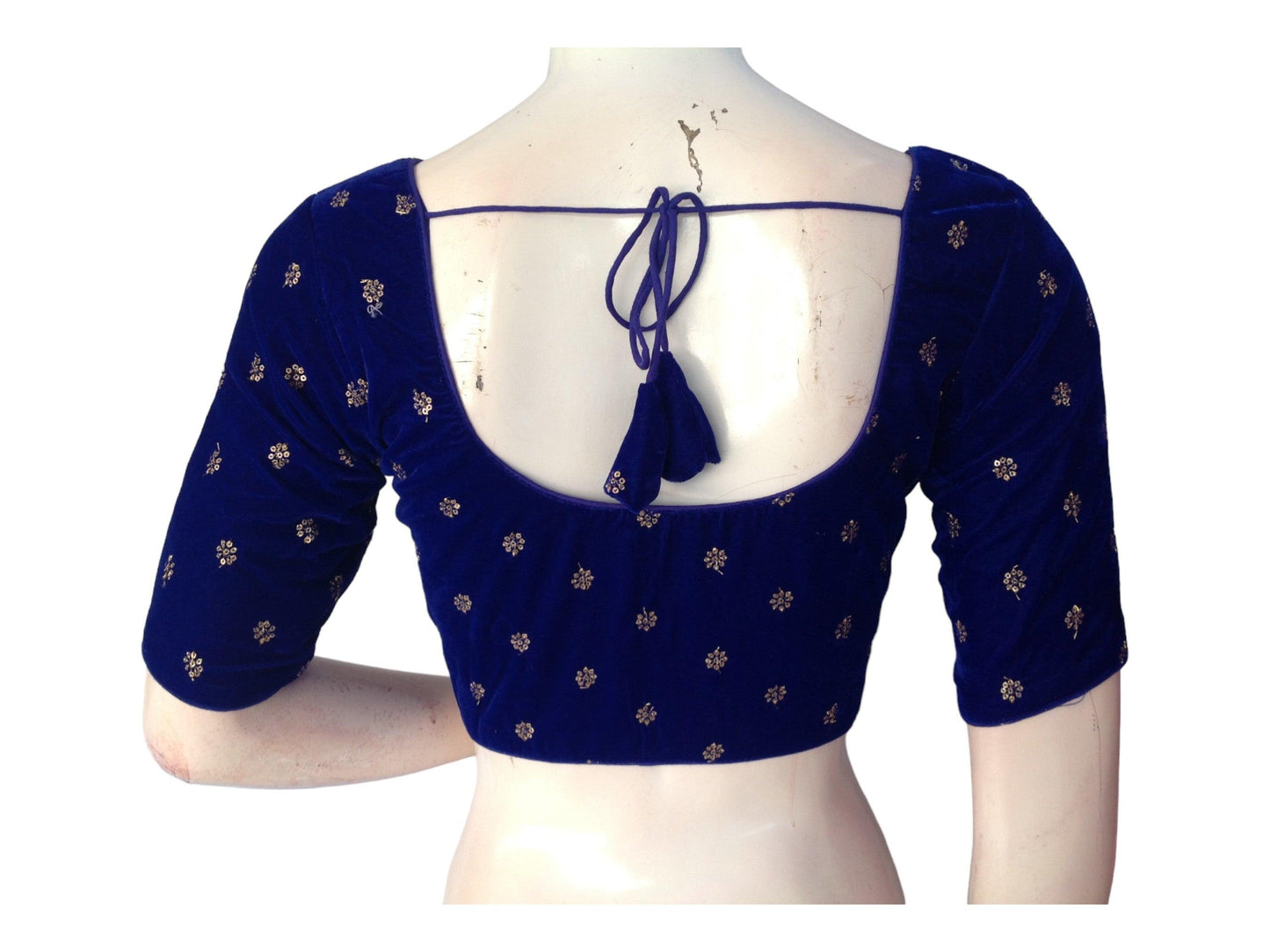 Blue Saree Blouse, Velvet Readymade blouse, Indian Saree Choli top Online