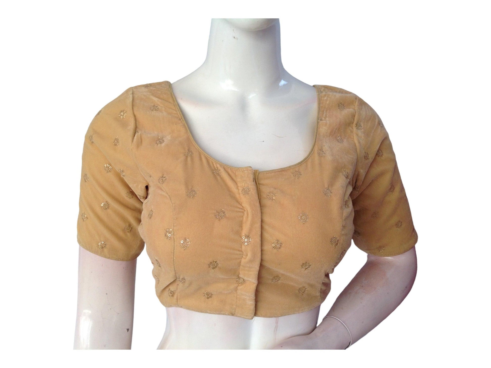 Gold Saree Blouse, Velvet Readymade blouse, Indian Saree Choli top Online - D3blouses